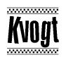 The image contains the text Kvogt in a bold, stylized font, with a checkered flag pattern bordering the top and bottom of the text.