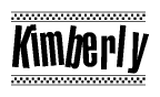 The image contains the text Kimberly in a bold, stylized font, with a checkered flag pattern bordering the top and bottom of the text.