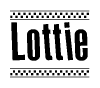 The clipart image displays the text Lottie in a bold, stylized font. It is enclosed in a rectangular border with a checkerboard pattern running below and above the text, similar to a finish line in racing. 