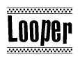 The image contains the text Looper in a bold, stylized font, with a checkered flag pattern bordering the top and bottom of the text.