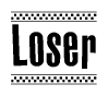 The clipart image displays the text Loser in a bold, stylized font. It is enclosed in a rectangular border with a checkerboard pattern running below and above the text, similar to a finish line in racing. 