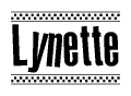 The image contains the text Lynette in a bold, stylized font, with a checkered flag pattern bordering the top and bottom of the text.
