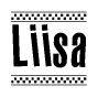 The image contains the text Liisa in a bold, stylized font, with a checkered flag pattern bordering the top and bottom of the text.