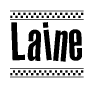 The image contains the text Laine in a bold, stylized font, with a checkered flag pattern bordering the top and bottom of the text.