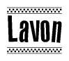 The image contains the text Lavon in a bold, stylized font, with a checkered flag pattern bordering the top and bottom of the text.