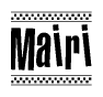 The clipart image displays the text Mairi in a bold, stylized font. It is enclosed in a rectangular border with a checkerboard pattern running below and above the text, similar to a finish line in racing. 