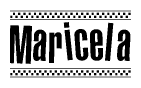 The image contains the text Maricela in a bold, stylized font, with a checkered flag pattern bordering the top and bottom of the text.