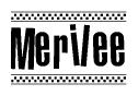 The clipart image displays the text Merilee in a bold, stylized font. It is enclosed in a rectangular border with a checkerboard pattern running below and above the text, similar to a finish line in racing. 