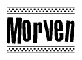 The image contains the text Morven in a bold, stylized font, with a checkered flag pattern bordering the top and bottom of the text.