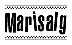 The clipart image displays the text Marisalg in a bold, stylized font. It is enclosed in a rectangular border with a checkerboard pattern running below and above the text, similar to a finish line in racing. 