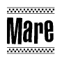 The image contains the text Mare in a bold, stylized font, with a checkered flag pattern bordering the top and bottom of the text.