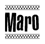 The image contains the text Maro in a bold, stylized font, with a checkered flag pattern bordering the top and bottom of the text.
