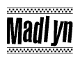 The image contains the text Madlyn in a bold, stylized font, with a checkered flag pattern bordering the top and bottom of the text.