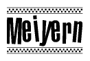 The image contains the text Meiyern in a bold, stylized font, with a checkered flag pattern bordering the top and bottom of the text.