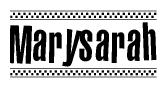 The clipart image displays the text Marysarah in a bold, stylized font. It is enclosed in a rectangular border with a checkerboard pattern running below and above the text, similar to a finish line in racing. 