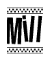 The clipart image displays the text Mill in a bold, stylized font. It is enclosed in a rectangular border with a checkerboard pattern running below and above the text, similar to a finish line in racing. 