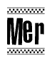The clipart image displays the text Mer in a bold, stylized font. It is enclosed in a rectangular border with a checkerboard pattern running below and above the text, similar to a finish line in racing. 