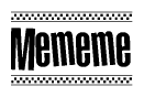   The clipart image displays the text Mememe in a bold, stylized font. It is enclosed in a rectangular border with a checkerboard pattern running below and above the text, similar to a finish line in racing.  