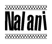 The image contains the text Nalani in a bold, stylized font, with a checkered flag pattern bordering the top and bottom of the text.
