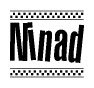 The image contains the text Ninad in a bold, stylized font, with a checkered flag pattern bordering the top and bottom of the text.