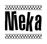 The image contains the text Nieka in a bold, stylized font, with a checkered flag pattern bordering the top and bottom of the text.