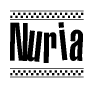 The clipart image displays the text Nuria in a bold, stylized font. It is enclosed in a rectangular border with a checkerboard pattern running below and above the text, similar to a finish line in racing. 