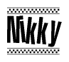 The clipart image displays the text Nikky in a bold, stylized font. It is enclosed in a rectangular border with a checkerboard pattern running below and above the text, similar to a finish line in racing. 