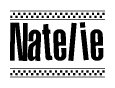 The image contains the text Natelie in a bold, stylized font, with a checkered flag pattern bordering the top and bottom of the text.