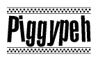 The image contains the text Piggypeh in a bold, stylized font, with a checkered flag pattern bordering the top and bottom of the text.