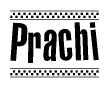 The image contains the text Prachi in a bold, stylized font, with a checkered flag pattern bordering the top and bottom of the text.