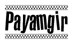 The clipart image displays the text Payamgir in a bold, stylized font. It is enclosed in a rectangular border with a checkerboard pattern running below and above the text, similar to a finish line in racing. 