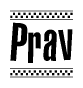 The image contains the text Prav in a bold, stylized font, with a checkered flag pattern bordering the top and bottom of the text.