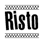 The image contains the text Risto in a bold, stylized font, with a checkered flag pattern bordering the top and bottom of the text.