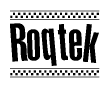 The image contains the text Roqtek in a bold, stylized font, with a checkered flag pattern bordering the top and bottom of the text.