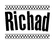 The clipart image displays the text Richad in a bold, stylized font. It is enclosed in a rectangular border with a checkerboard pattern running below and above the text, similar to a finish line in racing. 