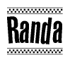 The clipart image displays the text Randa in a bold, stylized font. It is enclosed in a rectangular border with a checkerboard pattern running below and above the text, similar to a finish line in racing. 
