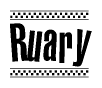 The clipart image displays the text Ruary in a bold, stylized font. It is enclosed in a rectangular border with a checkerboard pattern running below and above the text, similar to a finish line in racing. 