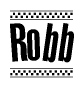 The image contains the text Robb in a bold, stylized font, with a checkered flag pattern bordering the top and bottom of the text.