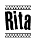 The image contains the text Rita in a bold, stylized font, with a checkered flag pattern bordering the top and bottom of the text.