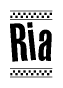 The image contains the text Ria in a bold, stylized font, with a checkered flag pattern bordering the top and bottom of the text.