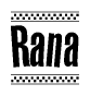 The image contains the text Rana in a bold, stylized font, with a checkered flag pattern bordering the top and bottom of the text.