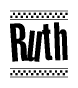 The clipart image displays the text Ruth in a bold, stylized font. It is enclosed in a rectangular border with a checkerboard pattern running below and above the text, similar to a finish line in racing. 