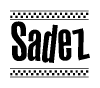 The clipart image displays the text Sadez in a bold, stylized font. It is enclosed in a rectangular border with a checkerboard pattern running below and above the text, similar to a finish line in racing. 