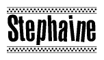 The image contains the text Stephaine in a bold, stylized font, with a checkered flag pattern bordering the top and bottom of the text.