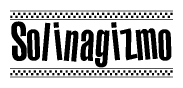 The clipart image displays the text Solinagizmo in a bold, stylized font. It is enclosed in a rectangular border with a checkerboard pattern running below and above the text, similar to a finish line in racing. 