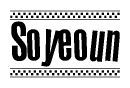 The clipart image displays the text Soyeoun in a bold, stylized font. It is enclosed in a rectangular border with a checkerboard pattern running below and above the text, similar to a finish line in racing. 