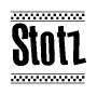 The clipart image displays the text Stotz in a bold, stylized font. It is enclosed in a rectangular border with a checkerboard pattern running below and above the text, similar to a finish line in racing. 