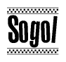 The clipart image displays the text Sogol in a bold, stylized font. It is enclosed in a rectangular border with a checkerboard pattern running below and above the text, similar to a finish line in racing. 