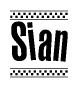 The image contains the text Sian in a bold, stylized font, with a checkered flag pattern bordering the top and bottom of the text.