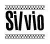 The image contains the text Silvio in a bold, stylized font, with a checkered flag pattern bordering the top and bottom of the text.